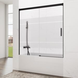 Mampara de bañera GME BASIC 1 fijo + 1 corredera Negro Frost Plus