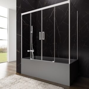 Mampara de bañera GME BASIC 2 fijos + 2 correderas + lateral fijo Blanco Transparente