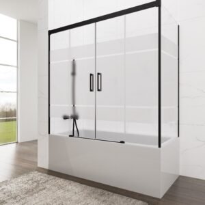 Mampara de bañera GME BASIC 2 fijos + 2 correderas + lateral fijo Negro Frost Plus