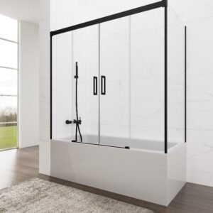 Mampara de bañera GME BASIC 2 fijos + 2 correderas + lateral fijo Negro Transparente