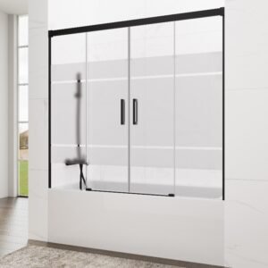 Mampara de bañera GME BASIC 2 fijos + 2 correderas Negro Frost Plus