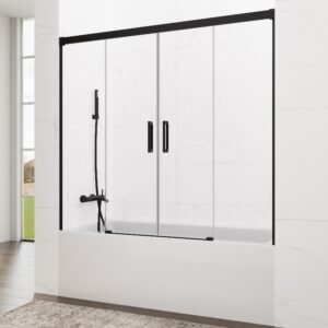 Mampara de bañera GME BASIC 2 fijos + 2 correderas Negro Transparente