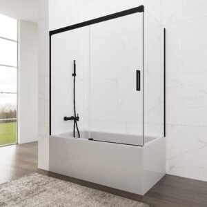 Mampara de bañera GME BASIC frontal + lateral fijo Negro Transparente