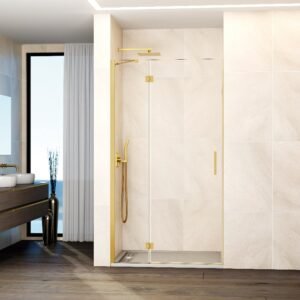 Mampara de ducha GME GLASS C abatible (1 fijo + 1 puerta) Oro Transparente