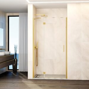 Mampara de ducha GME GLASS D abatible (1 fijo + 1 puerta) Oro Transparente