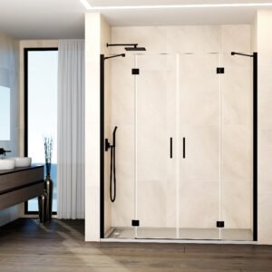 Mampara de ducha GME GLASS G abatible (2 fijos + 2 puertas) Negro Transparente