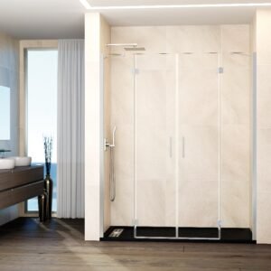 Mampara de ducha GME GLASS G abatible (2 fijos + 2 puertas) Níquel Transparente