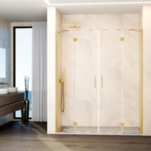 Mampara de ducha GME GLASS G abatible (2 fijos + 2 puertas) Oro Transparente