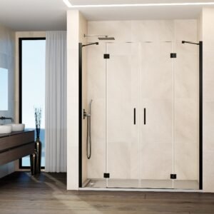 Mampara de ducha GME GLASS G abatible (2 fijos + 2 puertas) Titanio Transparente