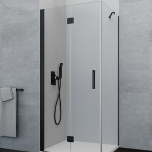 Mampara de ducha GME GLASS plegable + lateral fijo Negro Transparente