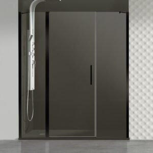 Mampara de ducha GME OPEN F abatible (1 fijo + 1 puerta + 1 fijo) Negro Transparente