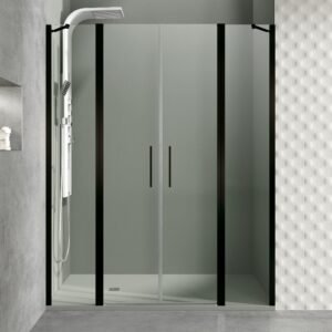 Mampara de ducha GME OPEN G abatible (2 fijos + 2 puertas) Negro Transparente