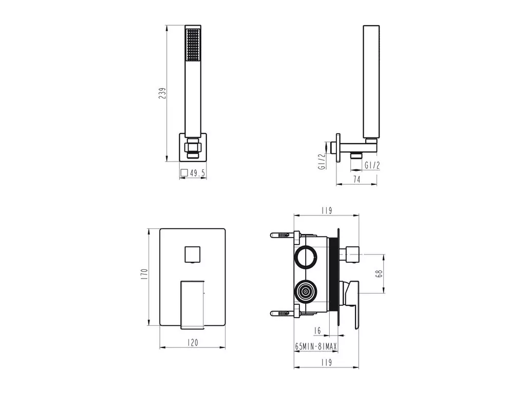 FICHA TECNICA CONJUNTO EMPOTRAR 2/3 FUN. MONOMANDO ORION